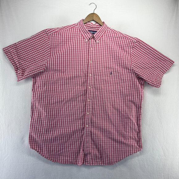 Vintage Ralph Lauren Shirt Men's 3XLT Pink White Check Pony Oxford OCBD 90s - Picture 2 of 9